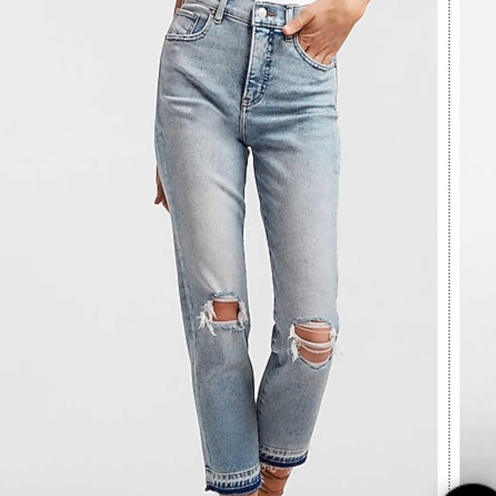 Express High Waisted Ripped Raw Released Hem Mom Jeans
